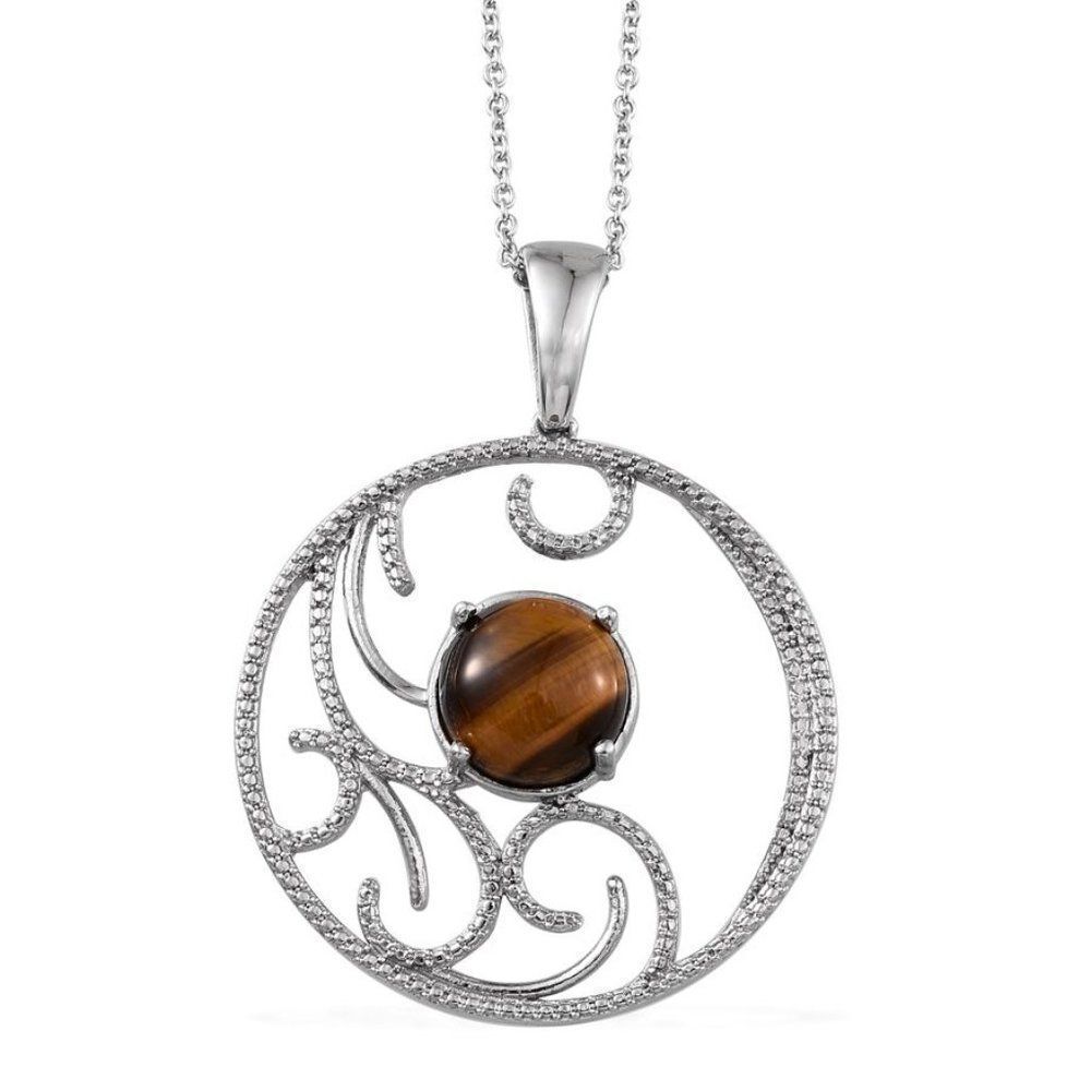 South African Tigers Eye Rnd Pendant With Chain